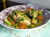 Tajine de poulet aux petits pois verts et carottes à l'algérienne - sauce au citron et safran