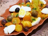 Torchi sennarya w batata- entrées de carottes et pommes de terre braisées- olives violettes et œufs durs