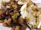 Cabillaud et poêlée de pâtisson poireaux au beurre d’escargot