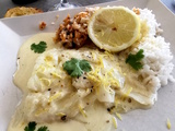 Filet de Cabillaud sauce au parmesan moutardée, ail et citron