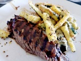 Onglet laqué grillé frites de courgettes