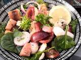 Salade de pousses d’épinard au coeur de saumon fumé
