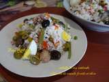 Salade de riz estivale - effiloché viande froide et thon aux legumes