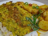 Dos de cabillaud en croûte d'herbes, de paprika et de marmelade sur pommes de terre rôties