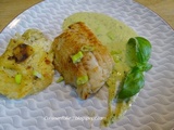Filets de lieu noir à la crème de basilic et courgettes douces