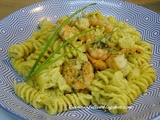 Fusilli sauce crème courgettes et crevettes sautées