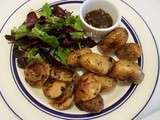 Pommes de terre rattes grenailles rôties  et poulet au bouillon