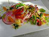Salade colorée tomates-mozzarella, vinaigrette façon gaspacho