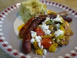 Saucisses et légumes à la feta au four