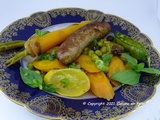 Saucisses et légumes de printemps en cocotte au curry et paprika
