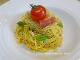Spaghetti sauce Ricotta et tomates cerises, basilic et thon cru