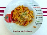Penne tomate/lard/oignon/piment comme chez Viviane, Quoiqu'on mange