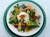 Salade tiède orecchiette/fèves/chorizo et oeuf poché vapeur