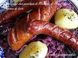 Chou rouge aux saucisses de Morteau et Montbéliard, pommes de terre (Plat pour régaler toute la famille)