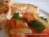 Saumon frais en cie de tomates, oignons, échalotes, Cubèbe (poivre à queue) *Facile & rapide