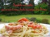 Spaghettis aux crevettes avec un reste de sauce du plat de seiche aux saveurs de la Provence ♥