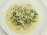 Poisson blanc et fondue de poireaux à la comtoise