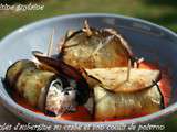 Roulés d'aubergine au crabe et son coulis de poivron