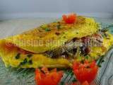 Omelette aux champignons, lardons et tomates