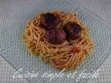 Spaghettis aux boulettes de viande et pesto rosso