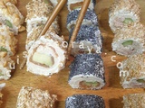 Sushi de pain de mie au thon/concombre et saumon/avocat