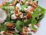 Salade printanière : mesclun, saumon, roquette, chèvre, boursin, noix, huile de noix