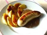 Boudin blanc au foie gras, pommes et sauce aux cèpes