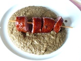 Crème de lentilles et saucisse de Montbéliard en brochette