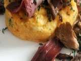 Plaisir d'hiver : polenta à la courge butternut et poêlée de champignons et magret (fr)