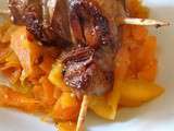 Foies de lapin en yakitori et wok carotte - butternut