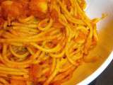 Spaguettis crevettes/sauce tomate piquante