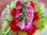 Salade rose salade de riz et betterave au thon