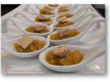 Cuillères apéritives au chutney mangue/passion et dés de foie gras
