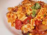 One pot pasta façon Tex Mex (maïs, poivron, tomate, haricots rouges)