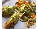 Légumes d’Eté Grillés en Salade & Fleurs de Courgettes farcies aux Céréales