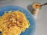 Spaghetti carbonara revisité et parmesan vegan
