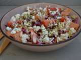 Salade pates de quinoa chou rouge saumon