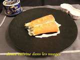 Ballotine d'Asperges-saumon fumé-citron caviar avec sauce au Bresse Bleu Suprême