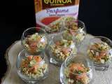 Verrines de Quinoa Gourmand aux épices douces, saumon fumé et oeufs de saumon