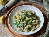 Pâtes crémeuses aux asperges et petits pois