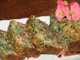 Cake vert et rose, epinards, saumon rouge fume, ricotta et pignons de pin pour feter l'arrivee du printemps