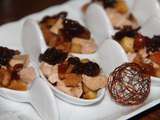 Cuilleres aperitives pommes du limousin, foie gras, pain d'epices, confit d'oignons