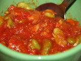 Feves fraiches au chorizo et aux tomates