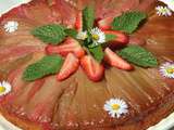 Gateau renverse a la rhubarbe, fleur de fraises