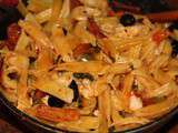 One pot pasta chorizo, poulet, tomates, poivron, epinards