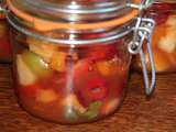 Salade fruits frais d'ete au sirop parfume in a jar