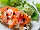 Tartine printanière saumon fumé et légumes marinés