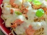 Salade de spaghettis au saumon, mozzarella et crème acidulée