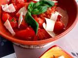 Confit  de tomates al albahaca y parmesano/ confit  de tomates au basilic et parmesan