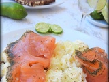 Toast de saumon fumé sur crème de mascarpone et citron-caviar / Toast de salmon ahumado con crema de mascarpone y limon-caviar